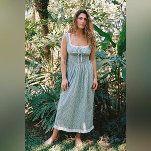 Christy Dawn Sage Green Floral Maxi Dress with Lace Trim